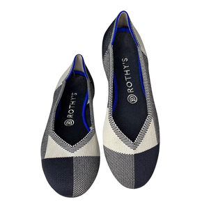 Rothy's Cream Black Plaid Round Cap Toe Ballet Flats Size 8.5